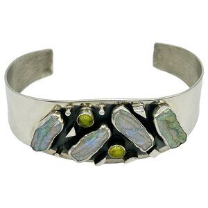 DTR Jay King Mine Finds Sterling Silver Abalone & Green Peridot Cuff Bracelet